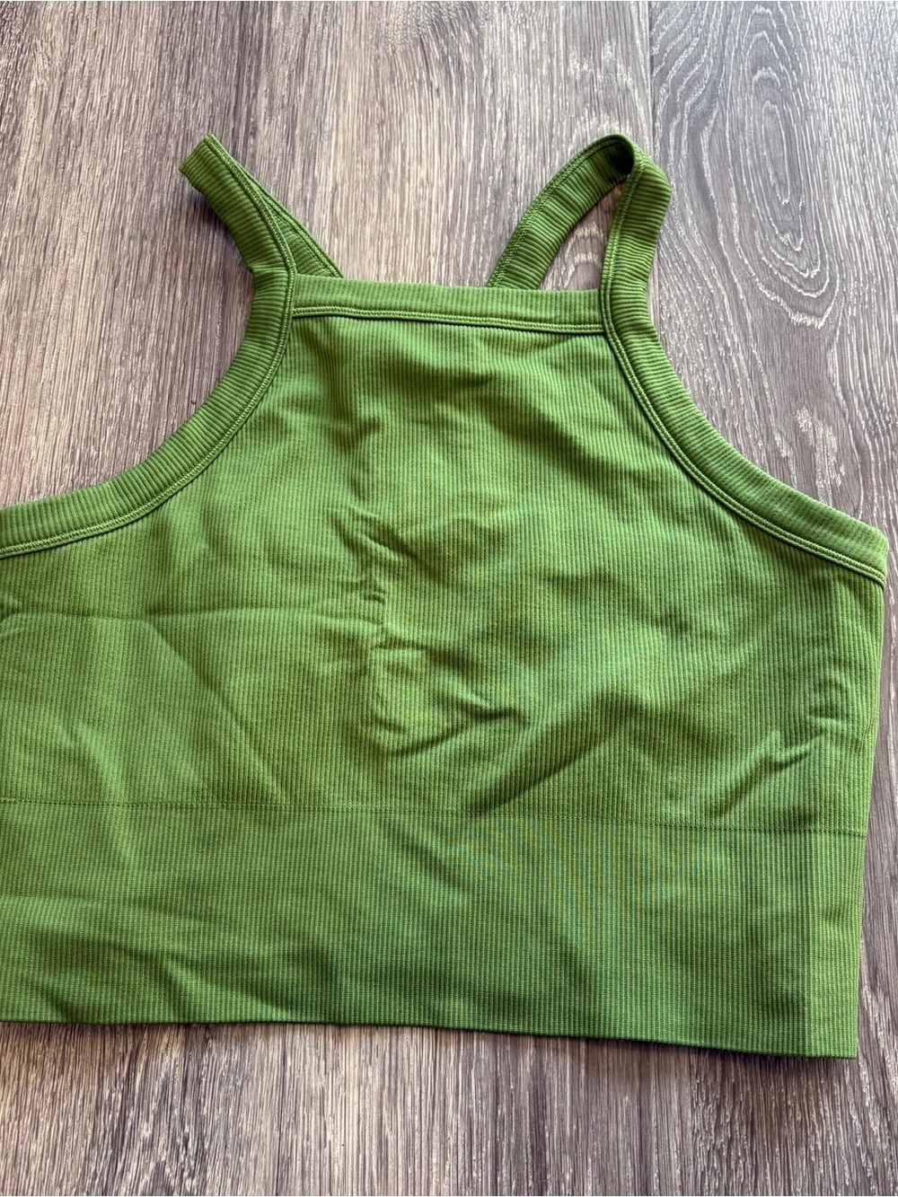 Athleta Green Ribbed Crop Tank Top Sports Bra Size L